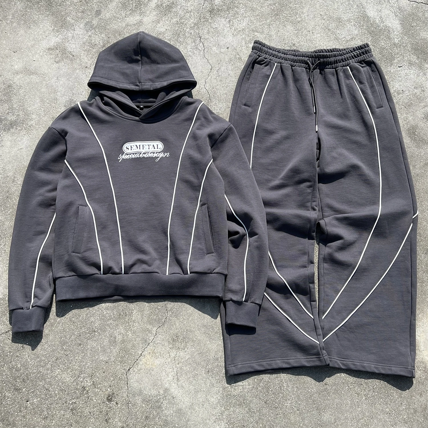 Ensemble de sweats à capuche et pantalons de survêtement QIANSHI en molleton épais, surdimensionnés, avec broderie personnalisée,